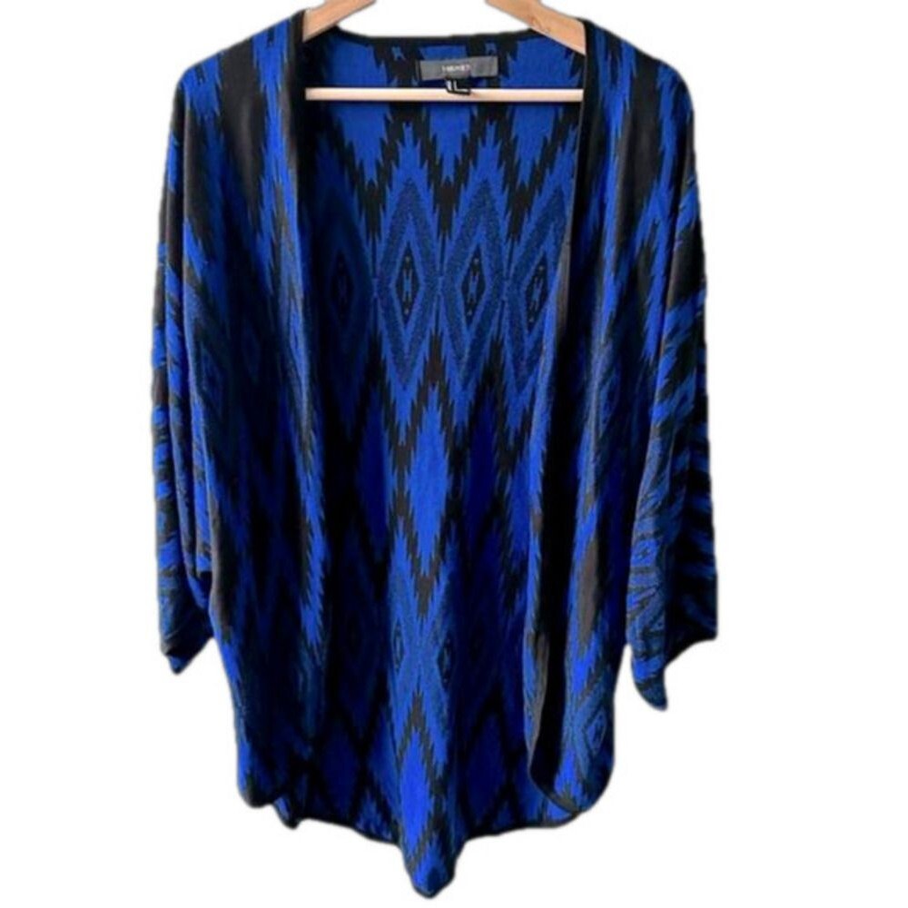 Forever 21 Blue Geometric Print Cardigan Small Open Front Tribal Western Boho
